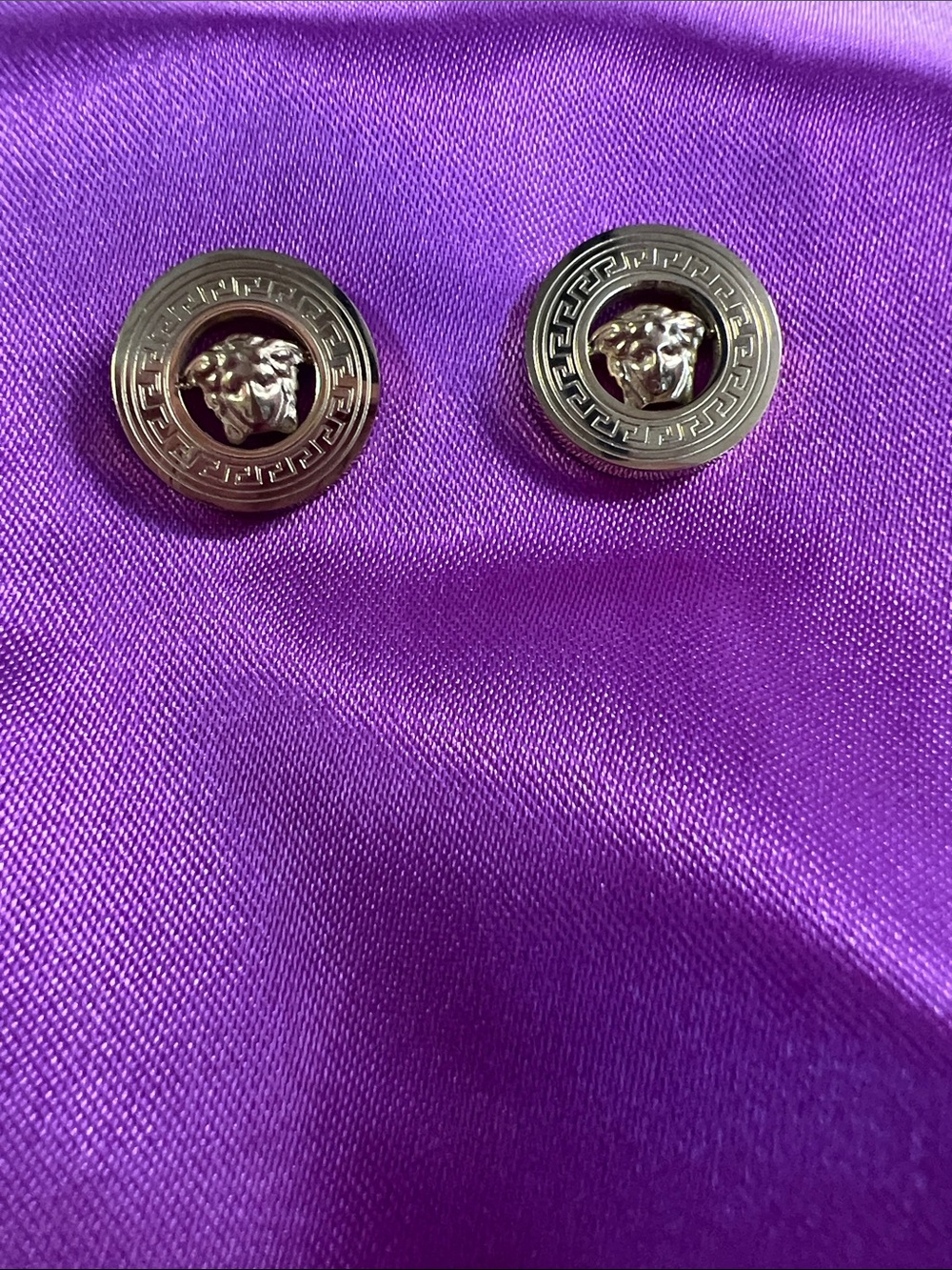 Medusa Button Earrings - Silver Tone